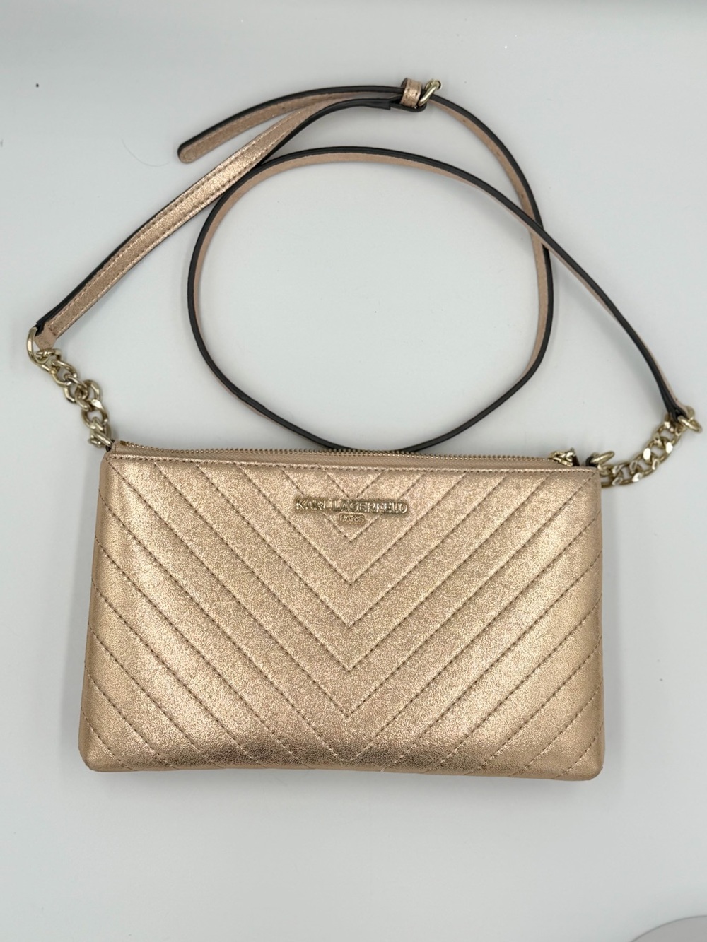 Karl Lagerfeld Metallic Rose Gold Quilted Crossbody Bag Nwot